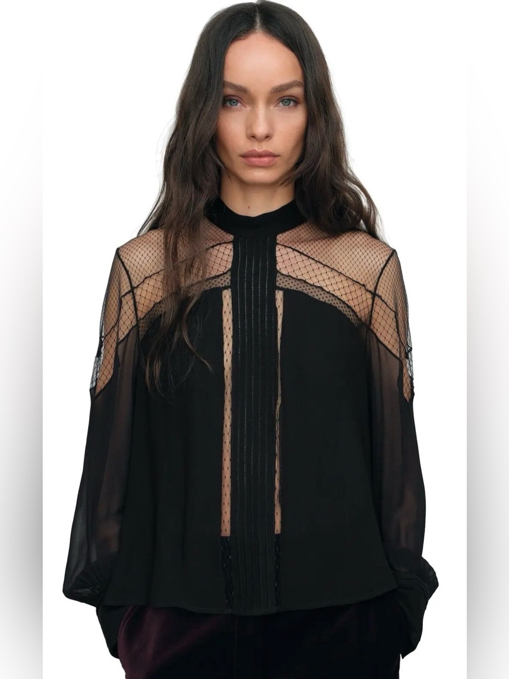 NWT Reiss Marnie Lace-Insert Tie-Back Blouse